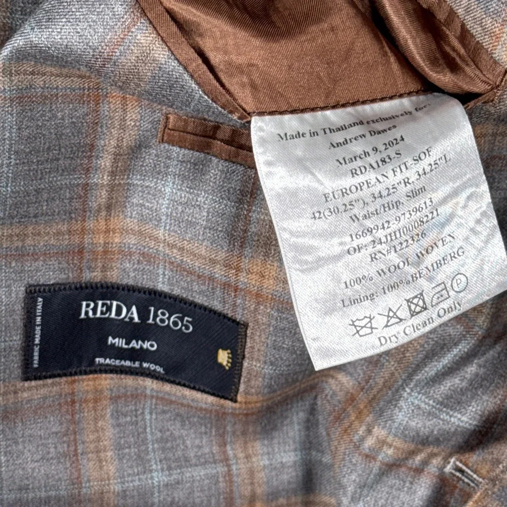 J Hilburn Sport Coat Mens 42S Windowpane Plaid Reda Italian Wool Unstructured